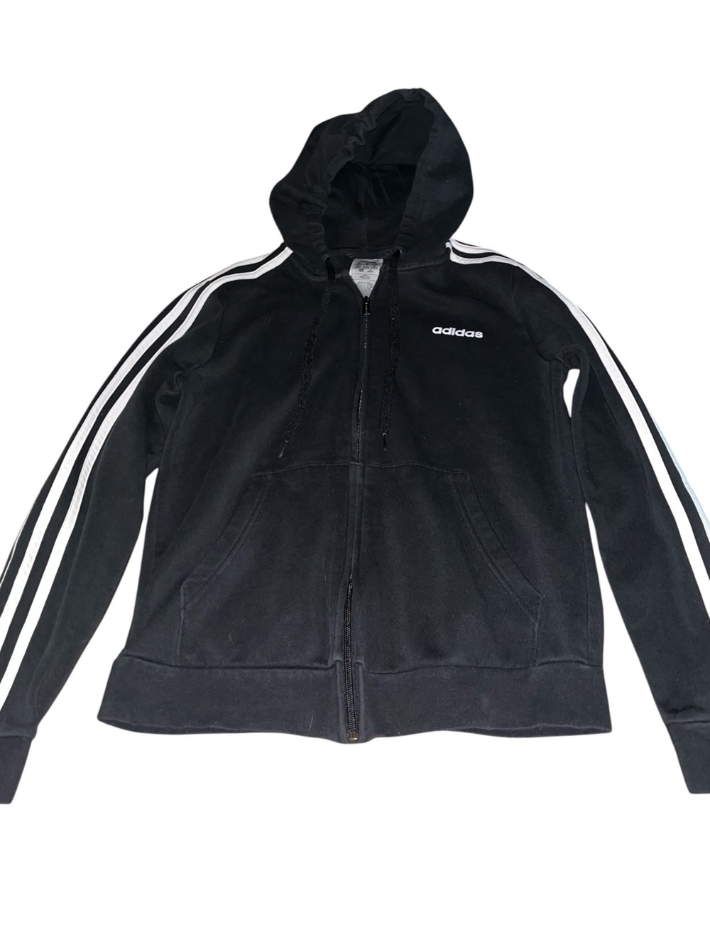 Men’s adidas Black 3-Stripe Zip Hoodie. SizeM
